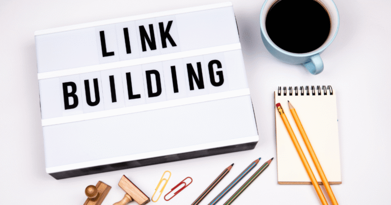 Letrero de Link Building en una oficina