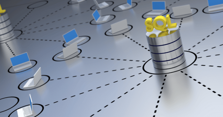 Gráfico de una red de ordenadores conectados a un servidor SQL central